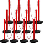 Geiserailie 12 Pack Crowd Control Stanchions Plastic Stanchions Poles with 5FT Plastic Chain Crowd Control Barrier with Fillable Base Traffic Delineator Post for Parking Lot Construction Cone (Red)