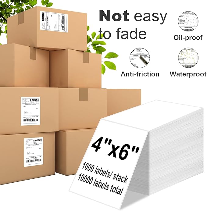 SJPACK 4 x 6 Fanfold Label, 10000 Thermal Shipping Labels for FedEx Shipping Label (10 Stack- 10000 Labels)
