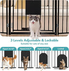 No Pawblems Dog Gate with Cat Door, Free Standing 30'' Tall Foldable Dog Fence for Indoor & Outdoor, Up to 156 Inch Extra Wide Puppy Gate for Stairs, Hallways, Doorways, Deck, Yard (Black, 6 Panels)