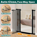 Fairy Baby 40.5" Extra Tall Baby Gate No Drill, 29.6"-40.5" Extra Wide Wide Dog Pet Gate Indoor, Metal Pressure Mounted Safety Child Kid Gate, Auto Close Pet Cat Proof Gate for Stairs Doorway, Black