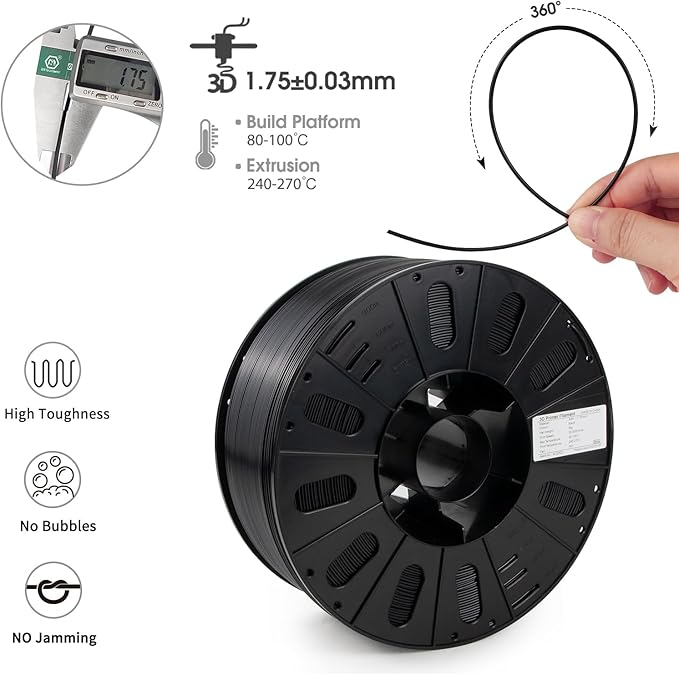 iSANMATE ASA Filament 1.75mm Black 3KG, UV & Weather Resistant 3D Printer Filament Perfect for Outdoor Functional Parts, Dimensional Accuracy +/- 0.02mm, 3kg Spool