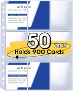 9 Pocket Card Sleeves, Holds 900 Cards, Trading Card Binder Sleeves, 3 Ring 9 Pocket Pages for Sports Cards, Coupons, Game Cards, 50 Pack