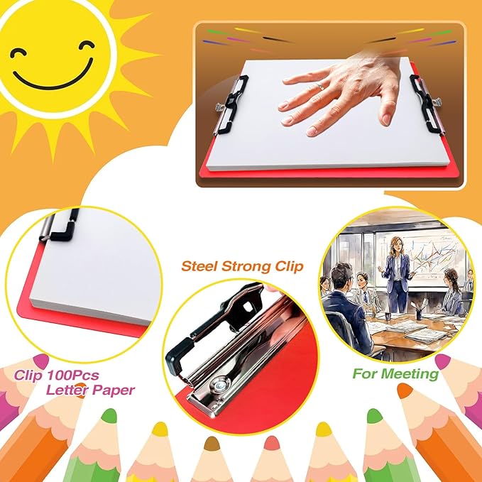 Aluminum Metal Clipboard Stainless Hangable Pen Holder Double Clip Board Size A4 9" x 12.6" for School Office Business Medical Professionals Workshop Factory (Red, A4-DoubleClip)