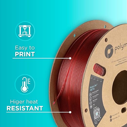 Polymaker PolyLite 3D Printer PETG Filament Translucent Red 1.75mm 1kg, Legacy PETG Formula, Reliable Everyday Filament, Strong Layer Bonding, Compatible with Most 3D Printers