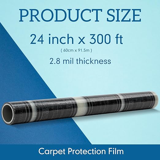 Carpet Protection Film 24" x 300' Roll Self Adhesive Clear Plastic Carpet Protector Sticky Car Floor Mats Protector Cover Sheets for Stairs Rug Floor Runner Surface Protection