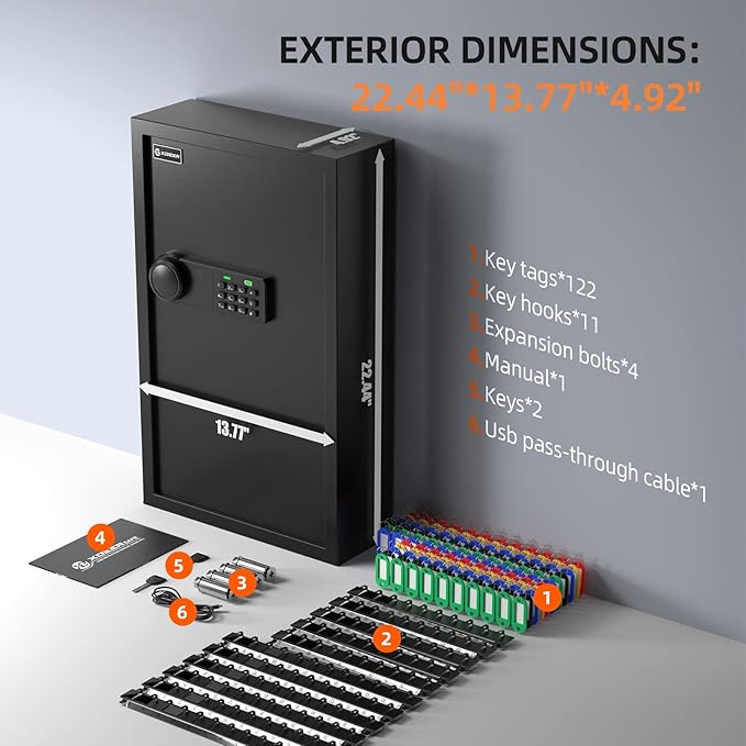 XDeer 122-Keys Key Lock Box Wall Mount with Advanced Anti-Theft Deposit Key Slot & LED Light, Key Cabinet with Combo and Key Lock, Key Safe for Hotels & Office & Companies & Car Dealerships