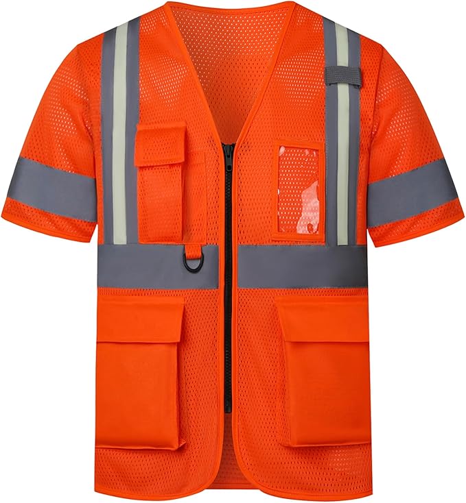 A-SAFETY Class 3 High Visibility Reflective Safety Vest – Orange Mesh, 6XL/7XL/8XL