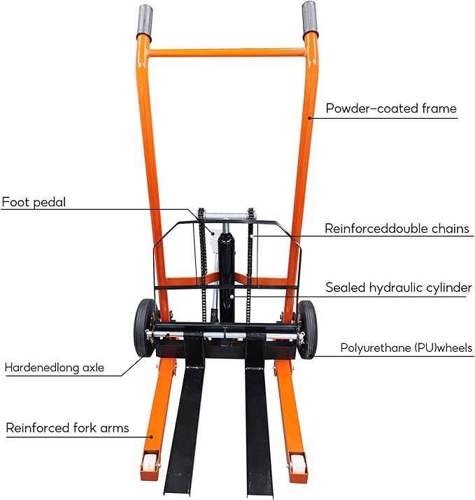 TECHTONGDA Manual Winch Stacker Pallet Truck Dolly Hydraulic Lifting Hand Truck 440 LBS Load, 35.4 Inch Max Lift