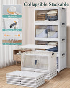 OlarHike 97QT Stackable Storage Bins with Lids - Folding Storage Box with Doors and Wheels, Collapsible Plastic Storage Drawers for Closets, 5 Pack Cubes