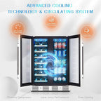 24 Inch Wine and Beverage Fridge, Wine Refrigerator Dual Zone Hold 20 Bottles and 78 Cans,Built-In or Freestanding Digital Touch Control