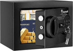 Bonsaii Safe Box with Electronic Keypad, Steel Security Lock Box with Key, 0.23 Cubic Feet, 9.06" W x 6.69" D x 6.69" H, Small Hidden Safe for Cash Jewelry