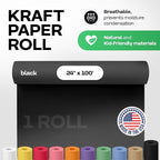 Black Paper Roll 24" x 1200" (100 feet) - USA-Made 50lb Thick Kraft Paper for Packing, Moving, Shipping, Wrapping, Crafts, Arts, Birthday Party - 100% Recycled Gift Wrap Material by IDL Packaging