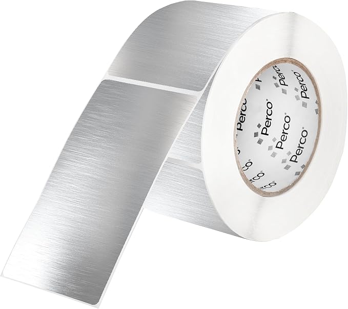 Perco Metallic Silver 3x5 Inch Perforated Sticker Labels — 500 Stickers Per Roll — with Permanent Adhesive for Product Labeling, Gift Boxes, Event Signage, Decorative Packaging & More — Made in USA