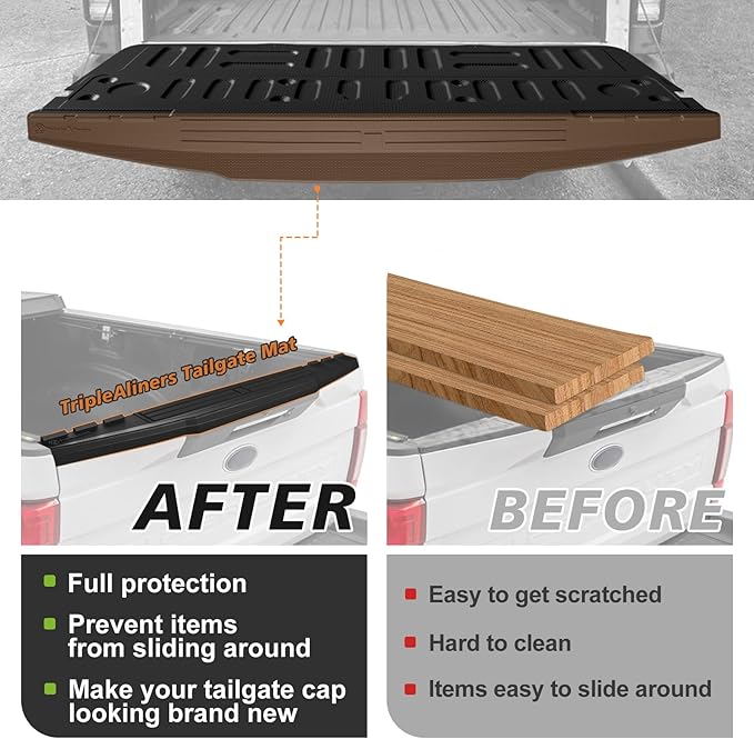 TripleAliners Compatible with Ford Super Duty 2017-2022 F250/F350/F450 Accessories Tailgate Mat with Tailgate Cap Top Protector Full-Coverage All Weather Truck Bed Cover Liner Replacement