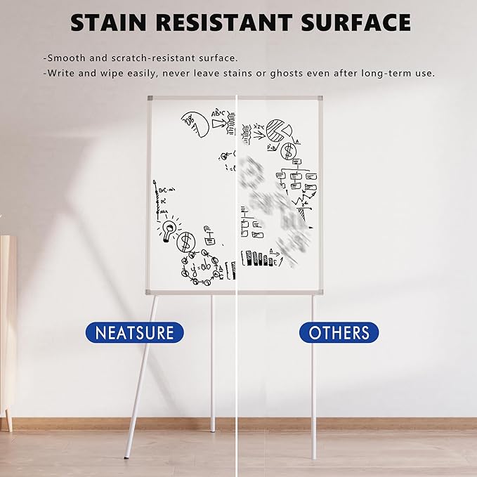 Large Whiteboard with Stand, 36" x 24" Tripod Height Adjustable White Board, 3' x 2' Portable Standing Magnetic Dry Erase Board Easel for Home Office Classroom School, Silver