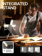 10000mAh Rechargeable LED Work Light with Stand, 3200 Lumens 4.8ft Telescoping Tripod, 2 Detachable Magnetic Lamp Panels, Cordless Garage Workshop Light for Car Repair Inspection Jobsite