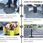 6 Pack Traffic Delineator Post Cones with Plastic Chain Crowd Control Barriers - Expandable 40" Traffic Control Cones, 6 x 6.6 Ft Chains for Indoor & Outdoor Use (Black-Rubber Base)