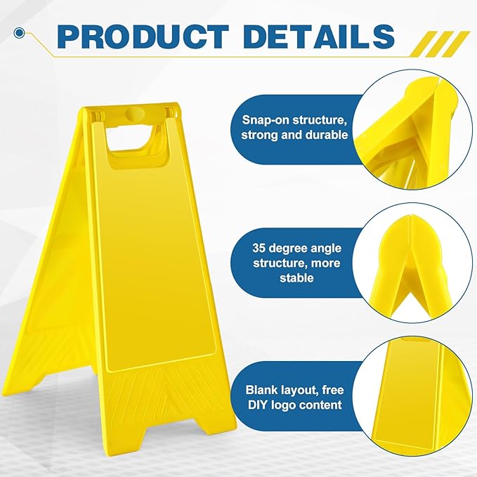2 Pack 24 Inch Blank Floor Sign Yellow A-frame Foldable Caution Sign Stick/Write-On Double Sided Safety Warning for Pool Restaurant Restroom Office