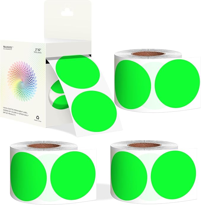 2 Inch Fluorescent Green Circle Sticker Labels,2000Pcs 4 Rolls,Multi-Purpose Round Coding Labels for Office,Inventory, Organizing