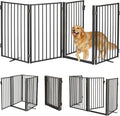 Metal Freestanding Dog Gates with Door for Outdoor Indoor,80'' Extra Wide 32'' Tall Free Standing Dog Gate for Doorways,Large Openings,Deck,Yard,Foldable Safety Pet Fence(Black,4 Panels)