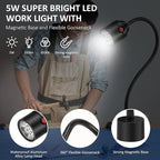 Magnetic Work Light, LED Machine Light with Flexible Gooseneck and Magnetic Base, Shop Tool Lamp for Lathe, Work Bench, Sewing Machine, Grill, Industrial Lighting Black