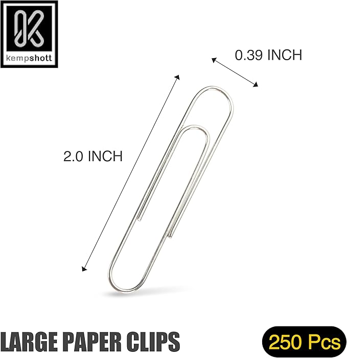 250 Large Paper Clips Smooth, Jumbo Paper Clips for Paperwork Ideal for Home, School and Office Use (Large, Silver)