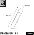 250 Large Paper Clips Smooth, Jumbo Paper Clips for Paperwork Ideal for Home, School and Office Use (Large, Silver)