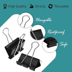 Binder Clips - 24 Medium Binder Clips, 1.25 Inch Black Paper Clamps, File Clip for Home, Office and School Supplies