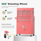 Greenvelly 8-Drawer Rolling Tool Chest, Metal Tool Chest with Wheels, Tool Cabinet with Detachable Top Tool Box, Metal Tool Cart with Liner & Hooks for Garage, Workshop, Warehouse (Pink)
