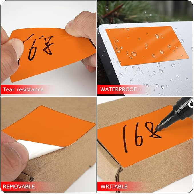 Orange Rectangle Stickers 3 x 2 Inch Color Coding Labels Vinyl Roll Self-Adhesive Waterproof Removable 500 PCS