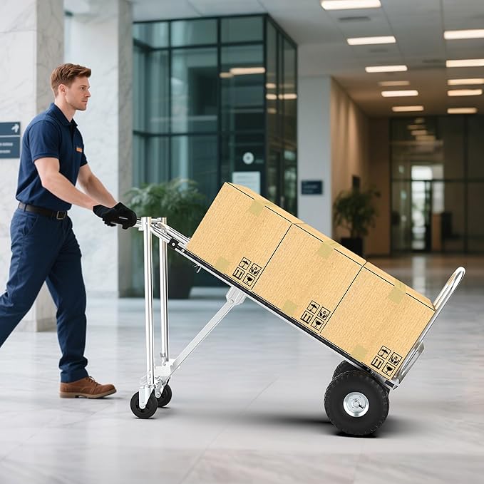 3in1 Convertible Hand Truck Dolly Cart, 880 lb Aluminum Hand Trucks Heavy Duty Furniture Appliance Dolly W/10 Wheels,Utility Cart for Transport & Moving Office, Home & Warehouse Use (Silver)