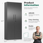 Greenvelly 63" H Metal Storage Cabinet Black, Locking Metal Cabinet, Store Tools, Clothes, Tableware and Toiletries, Garage Cabinets with Adjustable Shelves for Office, Home, Garage, Pantry