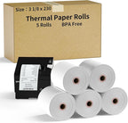 CLASSY Thermal Paper 3 1/8 x 230ft, 5 Rolls Receipt Paper for Cash Registers Printer, ATM Machine,Compatible with Wide Range of POS Systems for Small Business