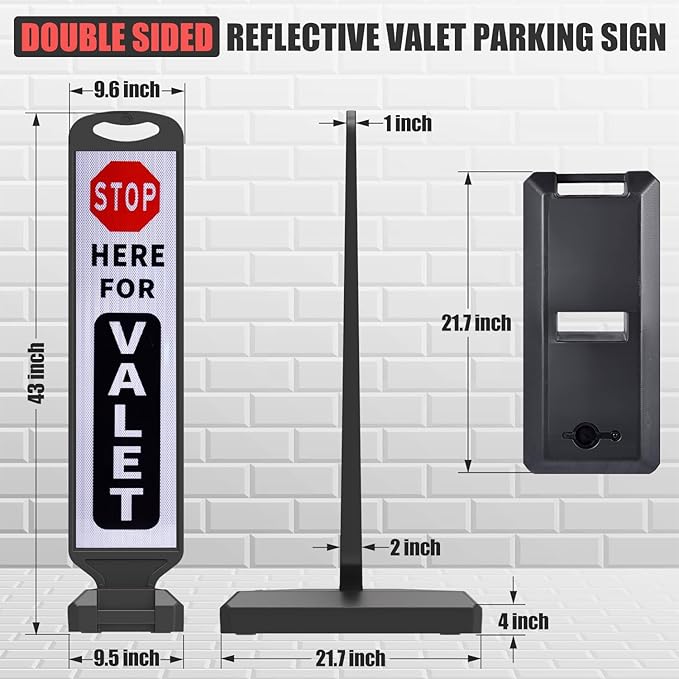 2 Pack 43" x 9.6" inch Double Sided Pedestrian Crosswalk Sign, 21.8" x 9.6" x 4" Durable HDPE Water Filled Base, Portable High Visibility Reflective Traffic Safety Parking STOP Signs (White-2Pack)