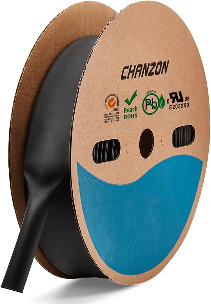 Chanzon 2:1 Ratio - 80Ft Roll - 1-3/8" (35mm) Heat Shrink Tubing 2:1(25M Total Length) Black Polyolefin Sleeving Wrap Shrinking 2 to 1 1pcs