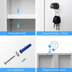 Metal Storage Cabinet with Locking Doors and Adjustable Shelves, 53.5-Inch Tall Lockable Storage Cabinets for Home Office Garage Kitchen Pantry (White)
