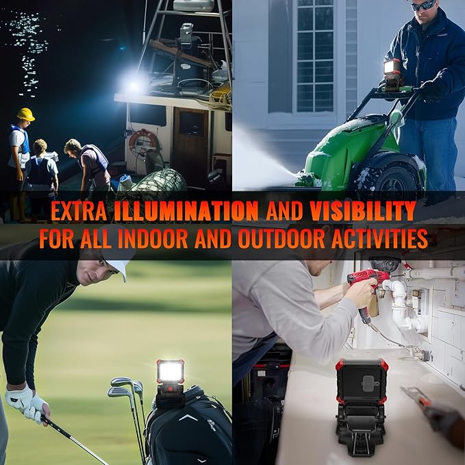 LED Rechargeable Work Light with Clamp, 2100LM COB Magnetic Clip on Worklight 270° Rotating with Mobile Charger, Portable Clamp Work Light for Boats, Car Repairing, Job Site Lighting