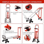 3-in-1 Industrial Convertible Hand Truck Dolly,1000 lbs Capacity Aluminum Hand Truck for Stairs,Hand Trucks Heavy Duty Dolly Cart with Stair Climbing Wheels for Moving,Transport(Red)