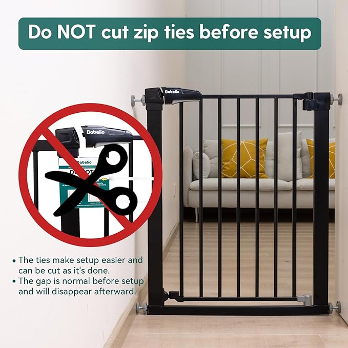 Babelio Baby Gate, 29-43" Auto-Close Easy Install Pet Gate, PressGuard P7 Extra Wide Walk Thru Child Safety Gate, 30" Tall Pressure-Mounted Metal Dog Gate for Doorways & Stairs, Black