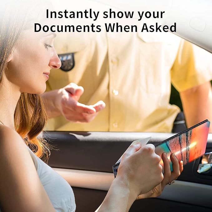Car Registration and Insurance Holder, Leather Car Glove Box Organizer, Cool Car Accessories for ID, Driver's License Cards & Essential Document,business cards,Men&Womengold orange sand sunset