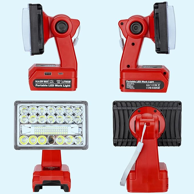 28W 2000LM Cordless LED Work Light for Milwaukee M18 18V Battery Portable Flood Lights for Outdoor Indoor Workshop Job Site, Floodlight & Spotlight Modes/Pivoting Head/USB Port(No Battery)