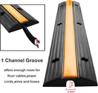 Reliancer 4 Pack 1-Channel Rubber Cable Protector Ramp Traffic Speed Bump 18000lbs Capacity Heavy Duty Cable Protective Cover Ramp Driveway Hose Cord Track Protector Wires Concealer for Garage Parking