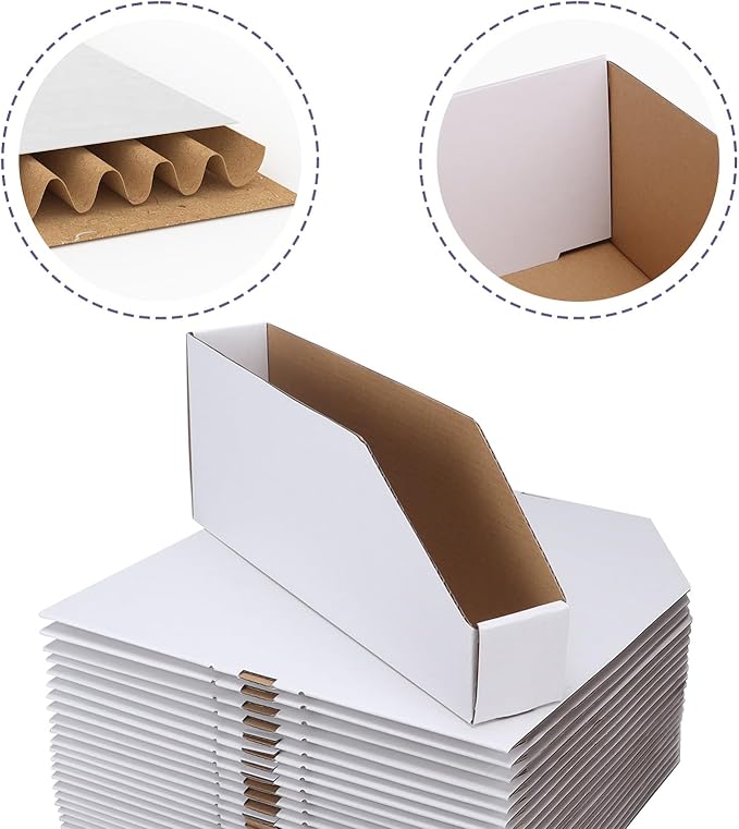 EXYGLO Cardboard Boxes, Pack of 35 Corrugated Storage Bins 12x2x4.5 inch Pantry Organizer Bins for Shelves Garage Office Organization