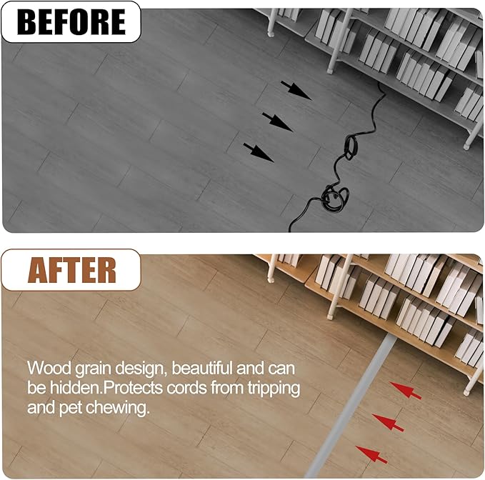 MYFAMIREA 5FT Floor Cord Cover for Wire Self Adhesive Cable Cavity Management PVC Extension Cord Hider Power Floor Wire Protector Cover Prevent Cable Trip for Office Home Outdoor (Gray, 1.97'')