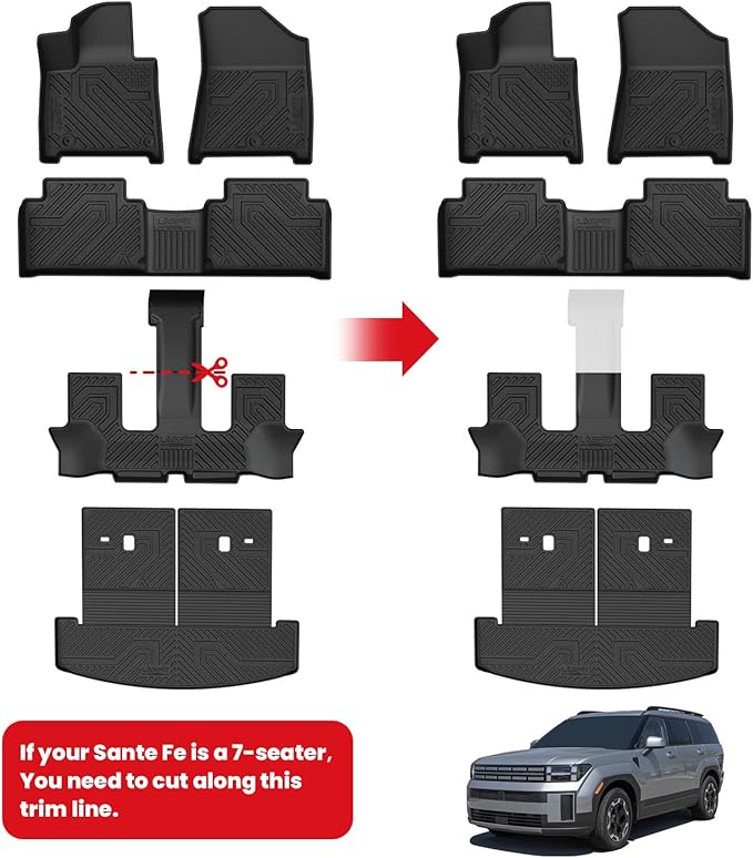 Lasfit Floor Mats & Backrest Mats & Cargo Mat for Hyundai Santa Fe 2026 2025 2024 (Fit Gas & Hybrid), All Weather TPE Custom Fit Floor Liners for Santa Fe Full Set Car Mats Accessoires, Black