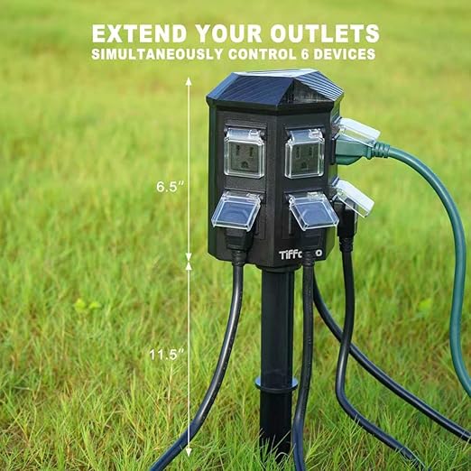 TiFFCOFiO Outdoor Power Strip Waterproof, 24 Hour Mechanical Timer, 50 ft Extension Cord, 6 Grounded Outlets for Outdoor Lights, ETL Listed (50 FT)