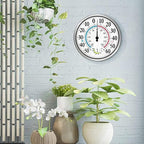 12'' Indoor Outdoor Thermometer Hygrometer - Premium Steel Outdoor Thermometer Large Numbers, Hanging Wall Thermometer Hygrometer for Home, Garden, Patio (No Battery Required)