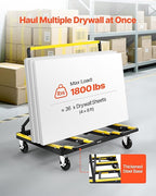 VEVOR Drywall Cart Dolly, 1800 lbs Load Capacity, Steel Panel Dolly with 4 Swivel Casters & Expandable Deck, Foldable Panel Truck Cart with Tie-Down Strap for Handling Plywood, Plasterboard, Glass