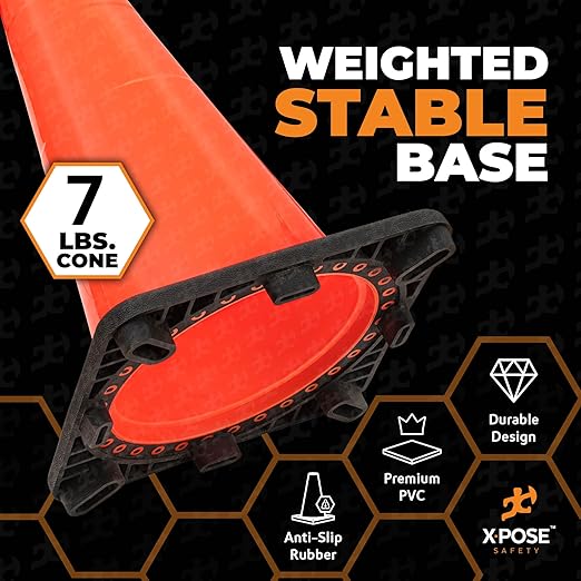 Xpose Safety 28 Inch Orange Traffic Cones, 1-Pack - Multipurpose PVC Plastic Safety Cone for Parking, Soccer, Caution, Kids and Construction - DOT Approved