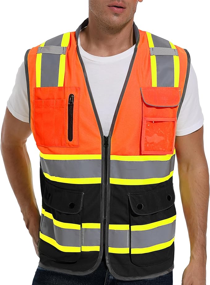 Reflective Safety Vest for Men and Women - High Visibility Construction Vest - Dual Tone Reflective Strips